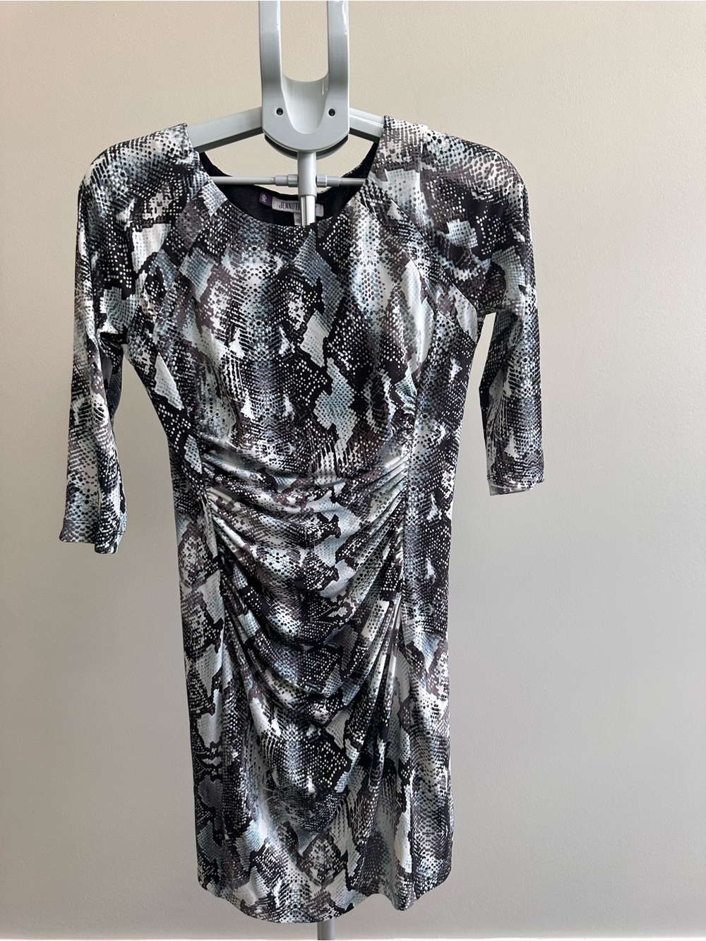 Jennifer Lopez Snake Print Ruched Bodycon Dress - Black & Gray